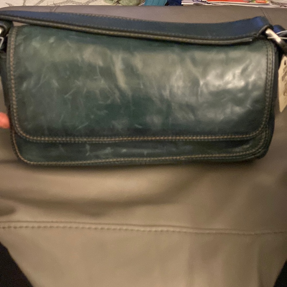 NWT Fossil Teal Blue Distressed Leather Shoulder Bag